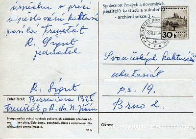 ZO SK Frentt pod Radhotm - Hlen na SK, PS 19, Brno  termn konn Vron lensk schze 10.1.1970, lc korespondennho lstu