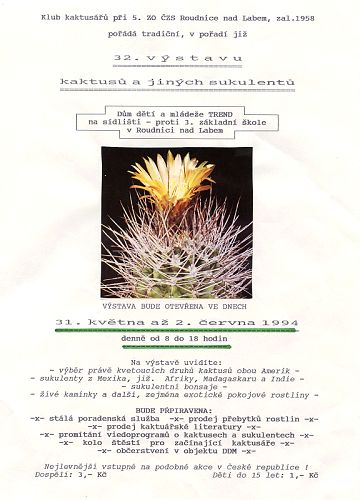 32. Výstava kaktusů, Roudnice nad Labem, 1994, A4, vlepený obrázek