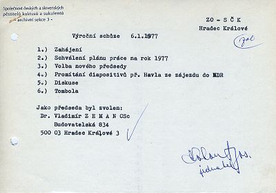 ZO SČK Hradec Králové - Pozvánka na Výroční členskou schůzi, 6.1.1977